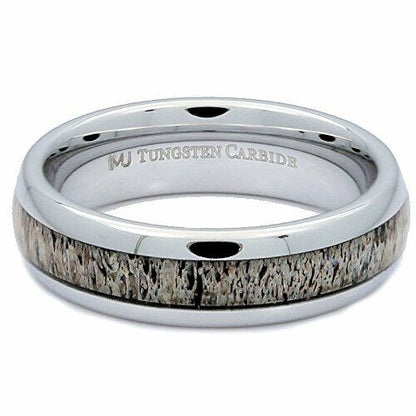 Choose From Black Plated or White Tungsten Carbide 6mm Deer Antler Inlay Ring