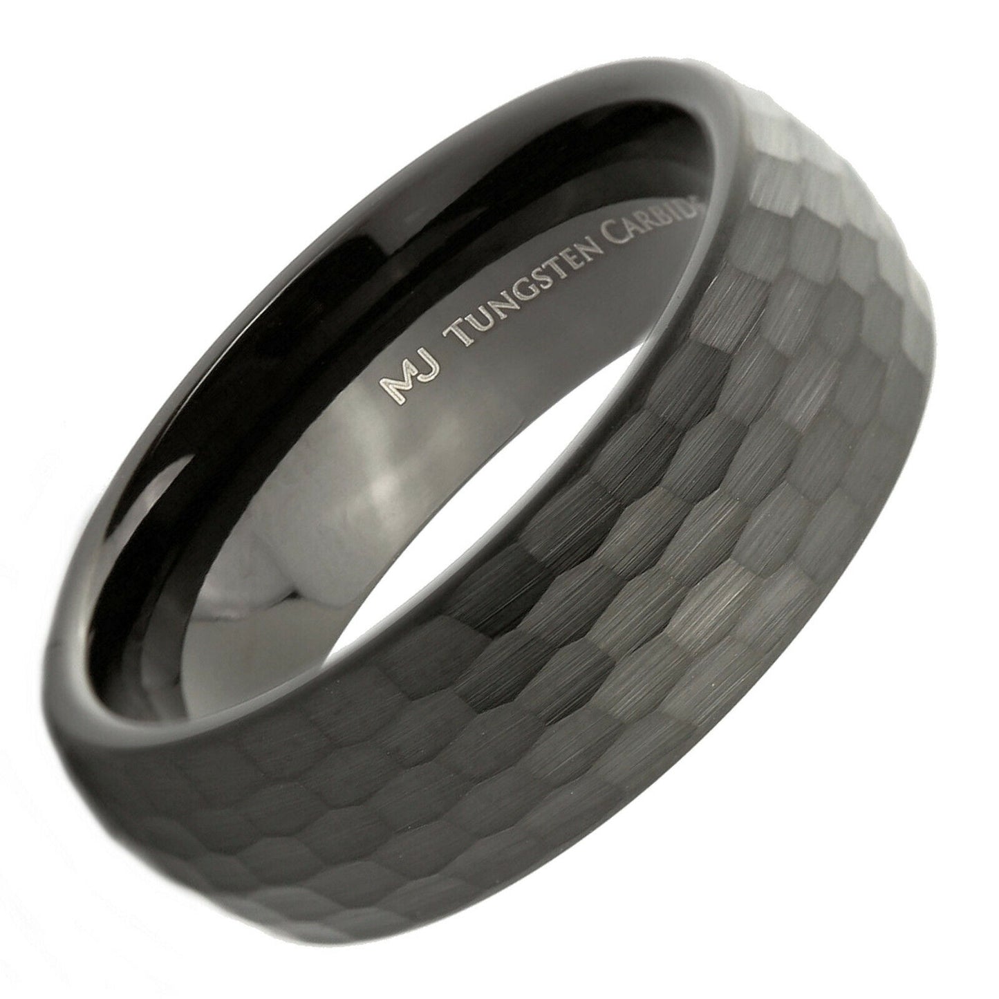 Tungsten Carbide 4, 6 or 8mm Band Brushed Hammered Pattern Black Plated Ring