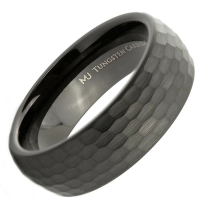 Tungsten Carbide 4, 6 or 8mm Band Brushed Hammered Pattern Black Plated Ring