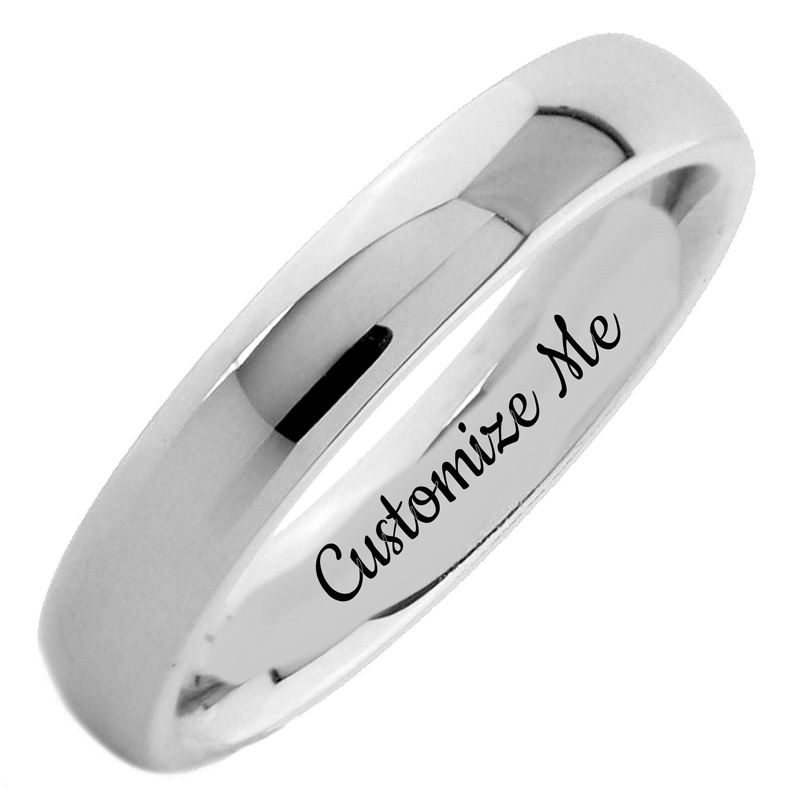 Custom Engraved Classic Stainless Steel Band Half Dome Ring Comfort Fit 