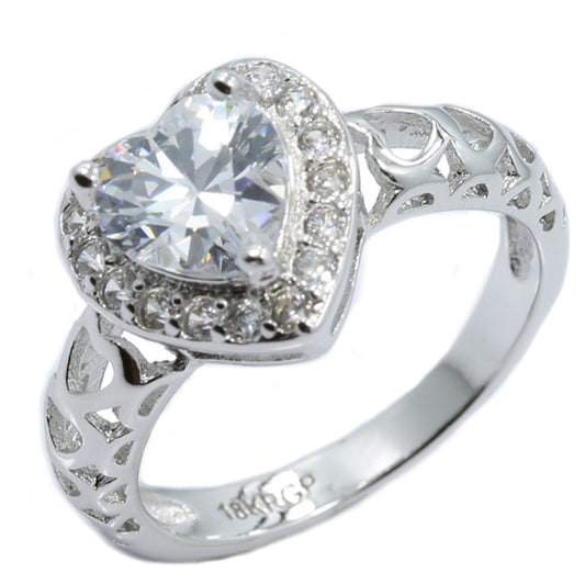 18K White Gold Plated Heart CZ Wedding Band Ring Size