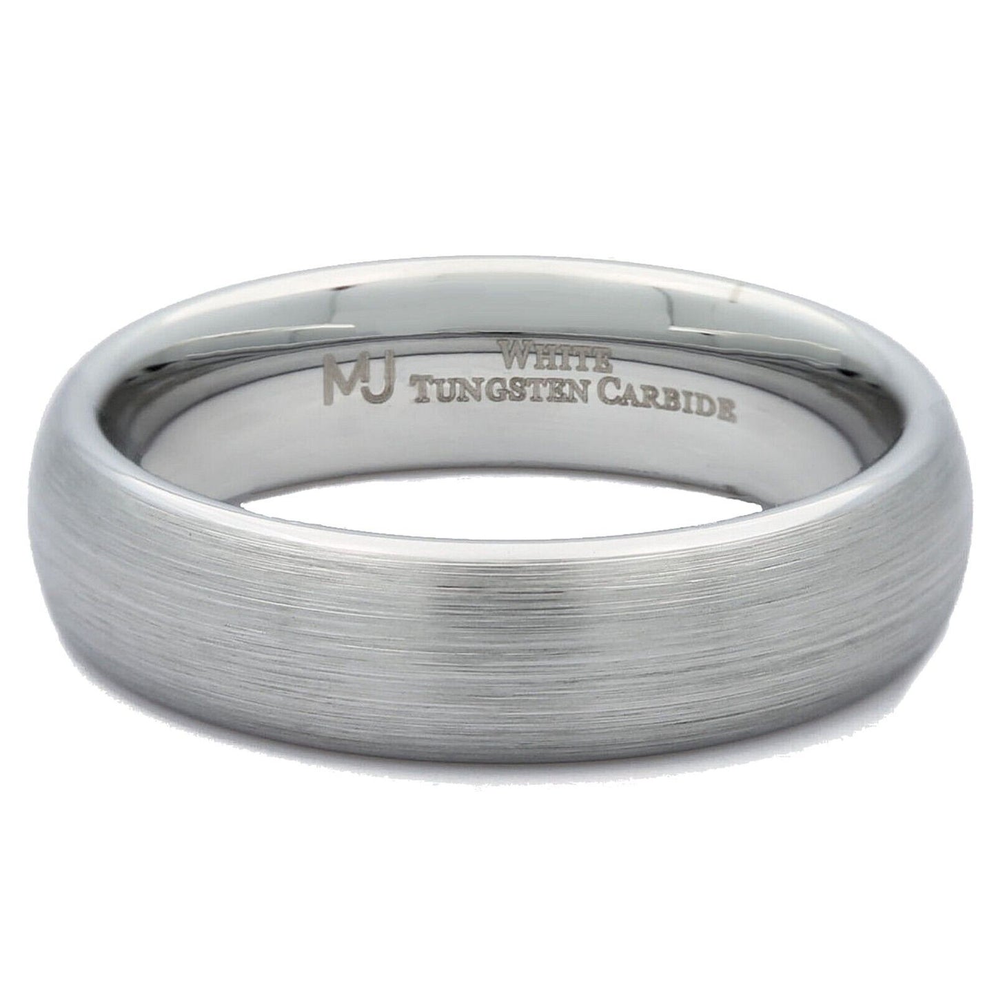 3mm or 6mm White Tungsten Carbide Brushed Domed Wedding Ring Size 10