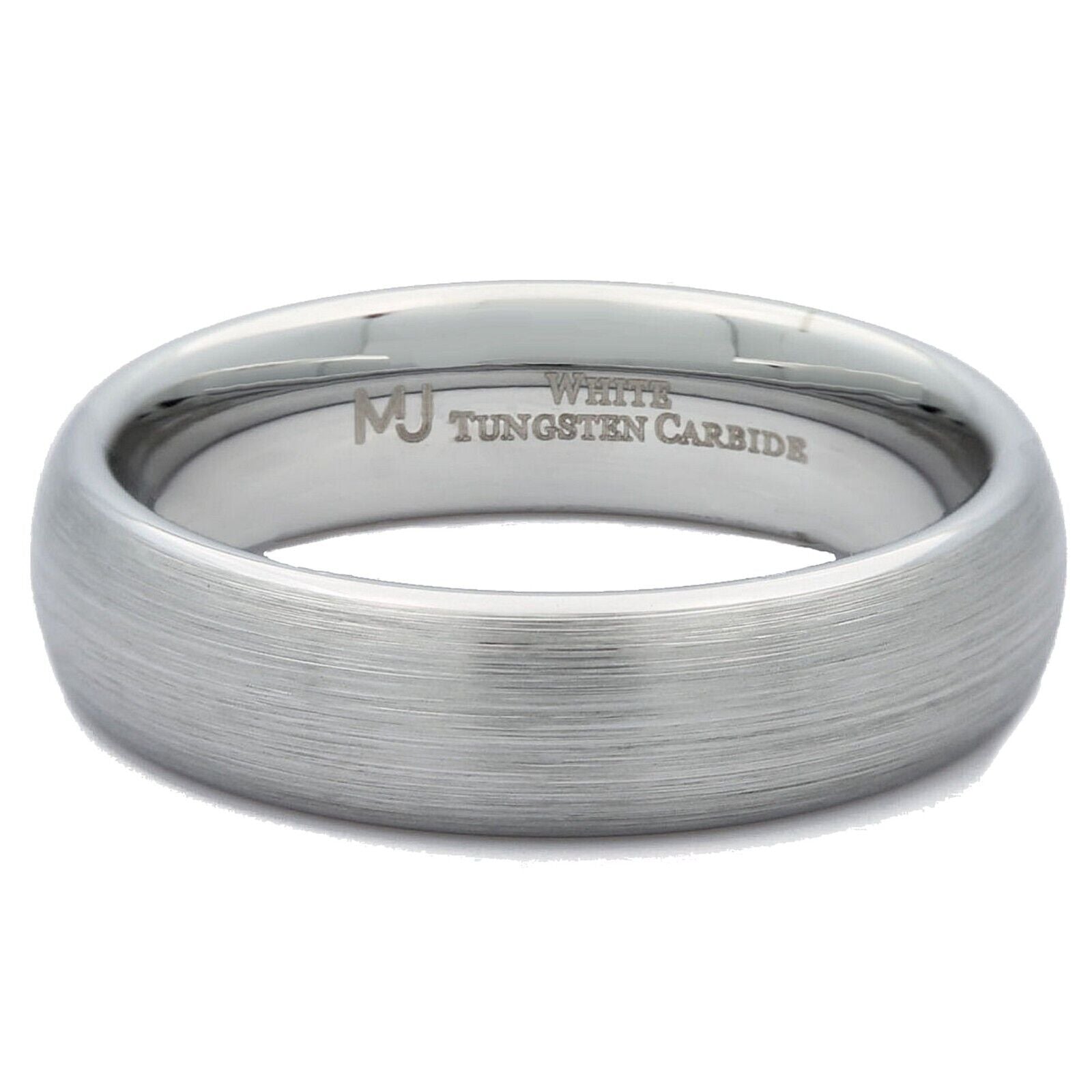 3mm or 6mm White Tungsten Carbide Brushed Domed Wedding Ring Size 10