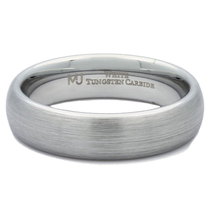 3mm or 6mm White Tungsten Carbide Brushed Domed Wedding Ring Size 10