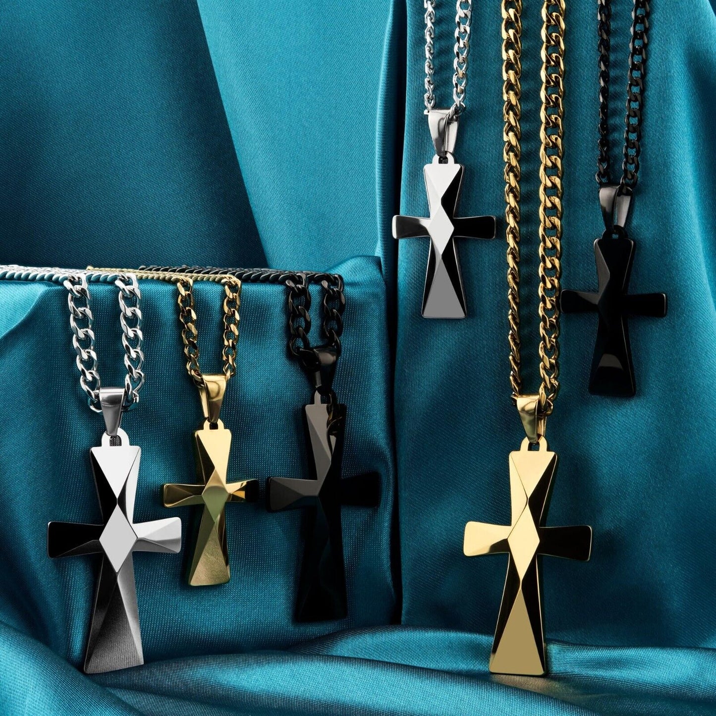 Tungsten Carbide Cross Pendants 16"-28" Stainless Steel Cuban Chain
