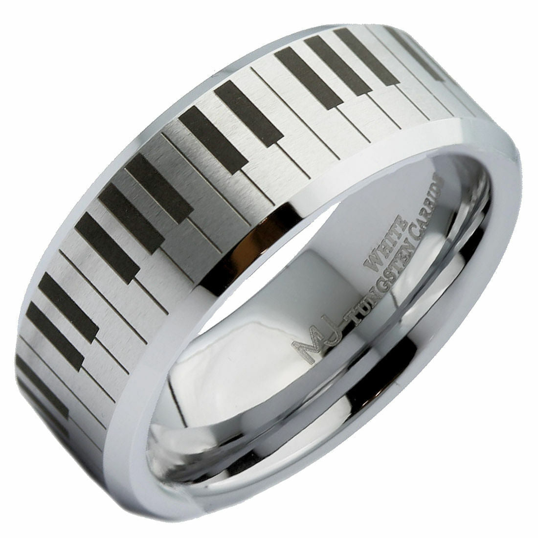 Piano Keyboard Ring White Tungsten Carbide 6mm or 8mm width comfort fit band