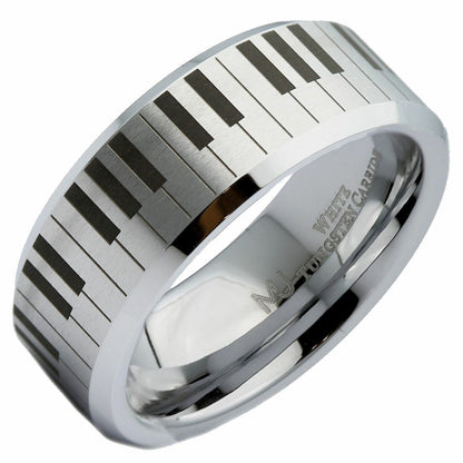 Piano Keyboard Ring White Tungsten Carbide 6mm or 8mm width comfort fit band