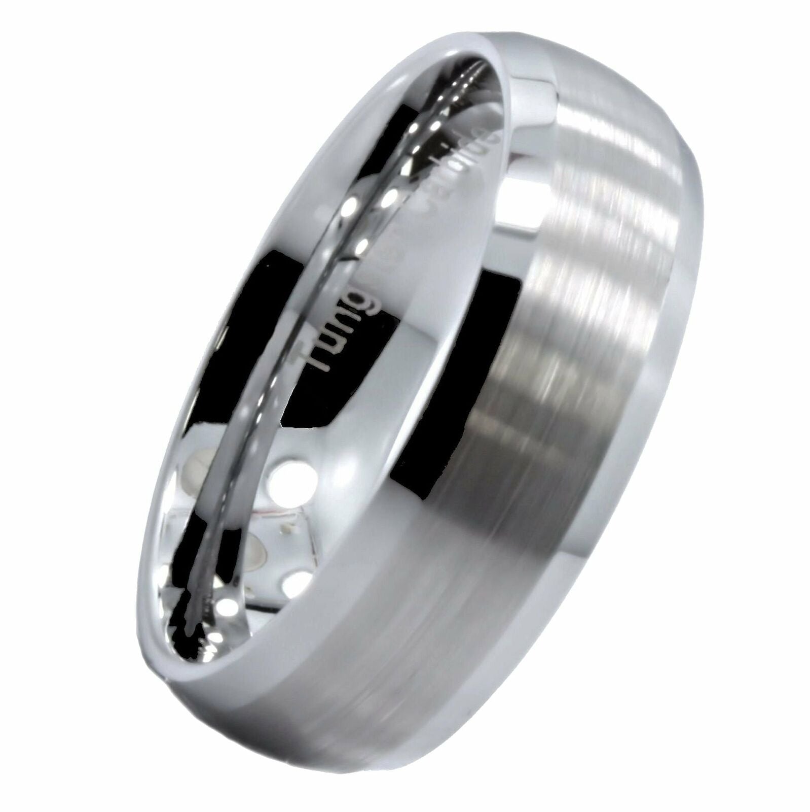 8mm Brushed Center Recessed Tungsten Carbide Wedding Ring Polished Edges Ring
