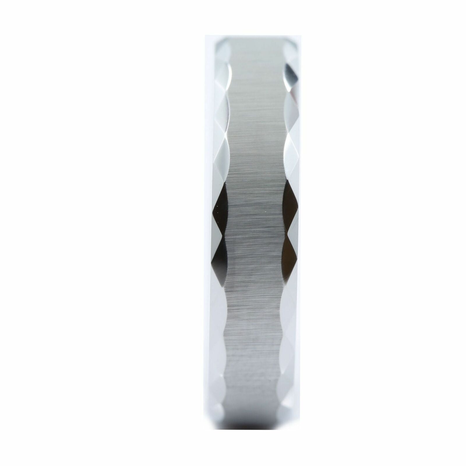 White Tungsten Carbide 5mm Grooved Edge Brushed Finish Wedding Band Ring