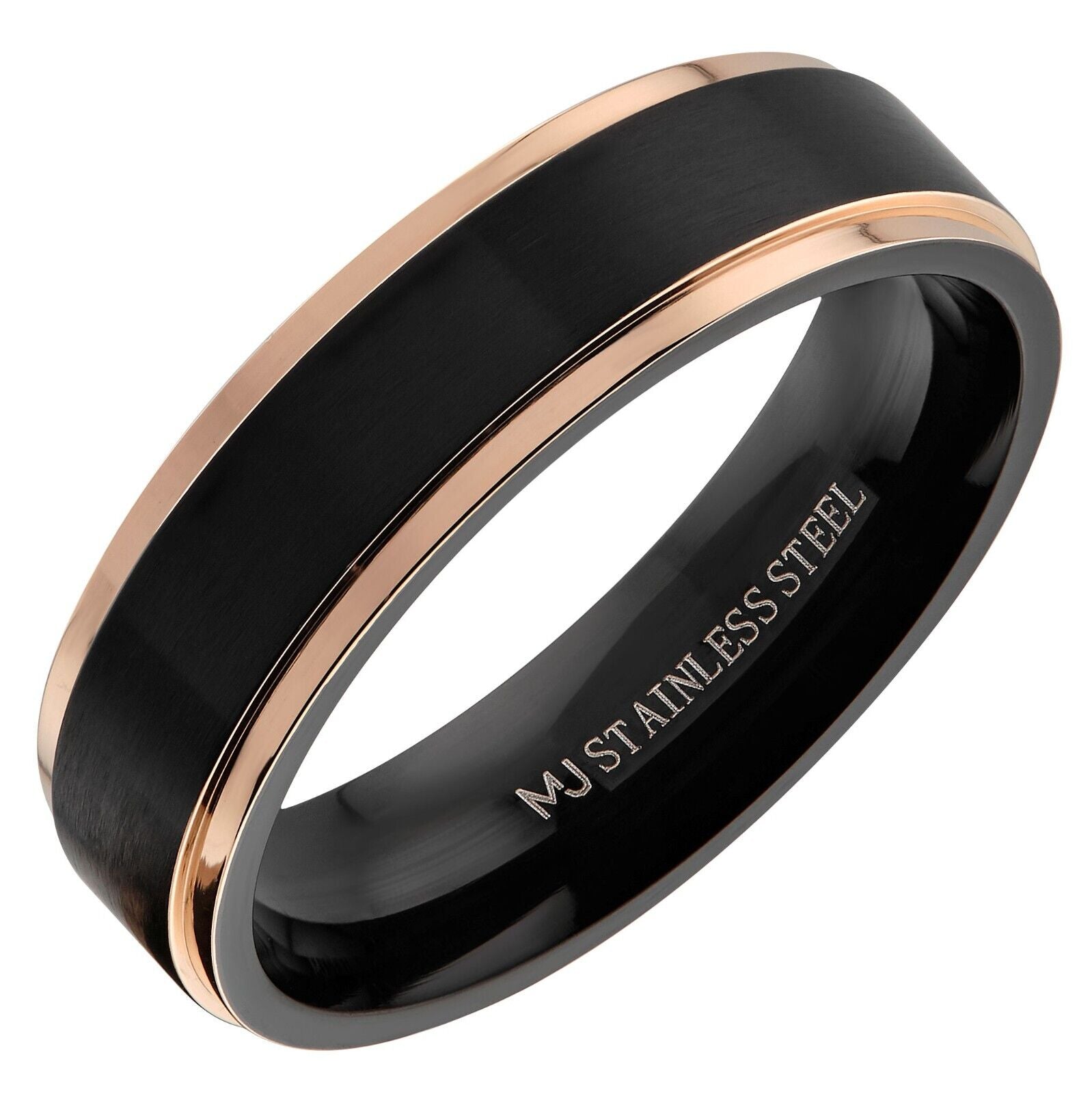 Bushed Stainless Steel 6mm or 8mm Black Plated Drop Down Edges Gold or Rose Gold