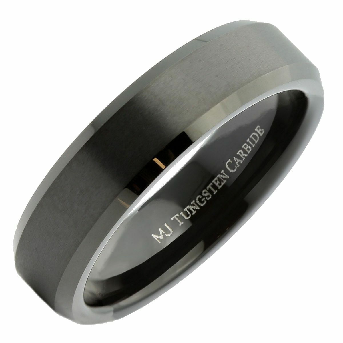 Black Plated Tungsten Carbide Beveled Edge Wedding Band Ring 6mm or 8mm