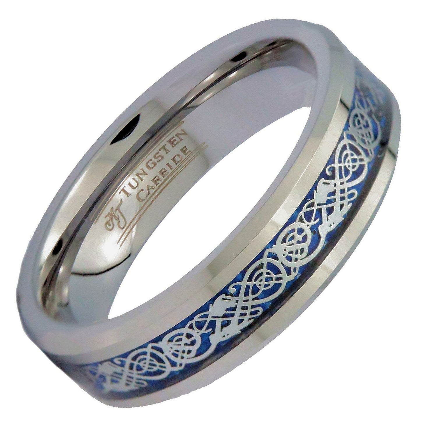 Tungsten Carbide Wedding Ring Styles Celtic Dragon Inlay comfort fit