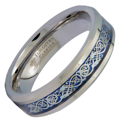 Tungsten Carbide Wedding Ring Styles Celtic Dragon Inlay comfort fit