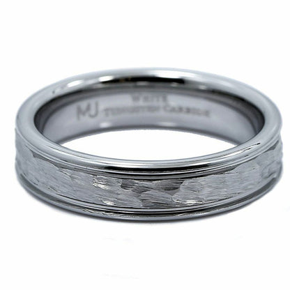 5mm White Tungsten Carbide Hammered Center Polished Edge Wedding Band Ring
