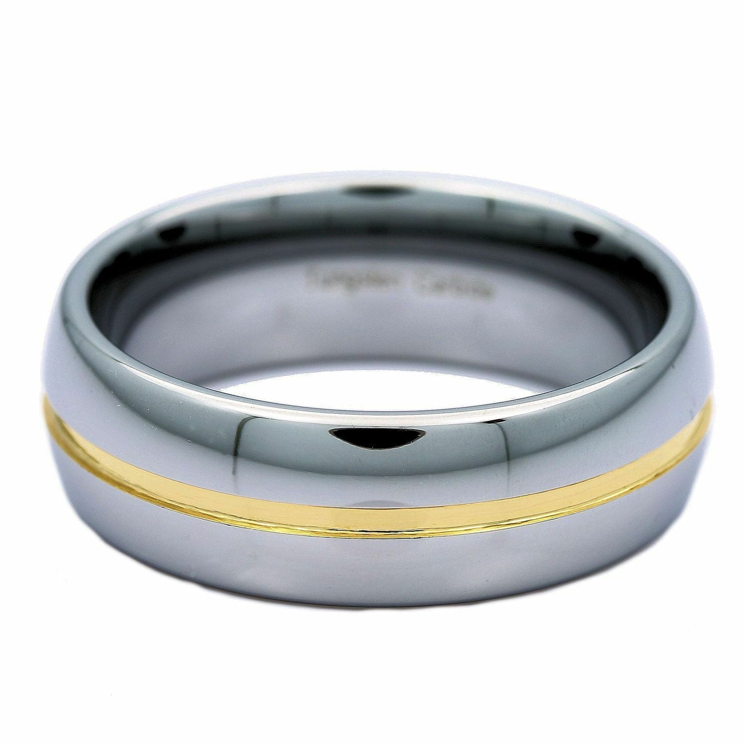 6mm or 8mm Gold Plated Center Groove Ring Tungsten Carbide High Polished Band