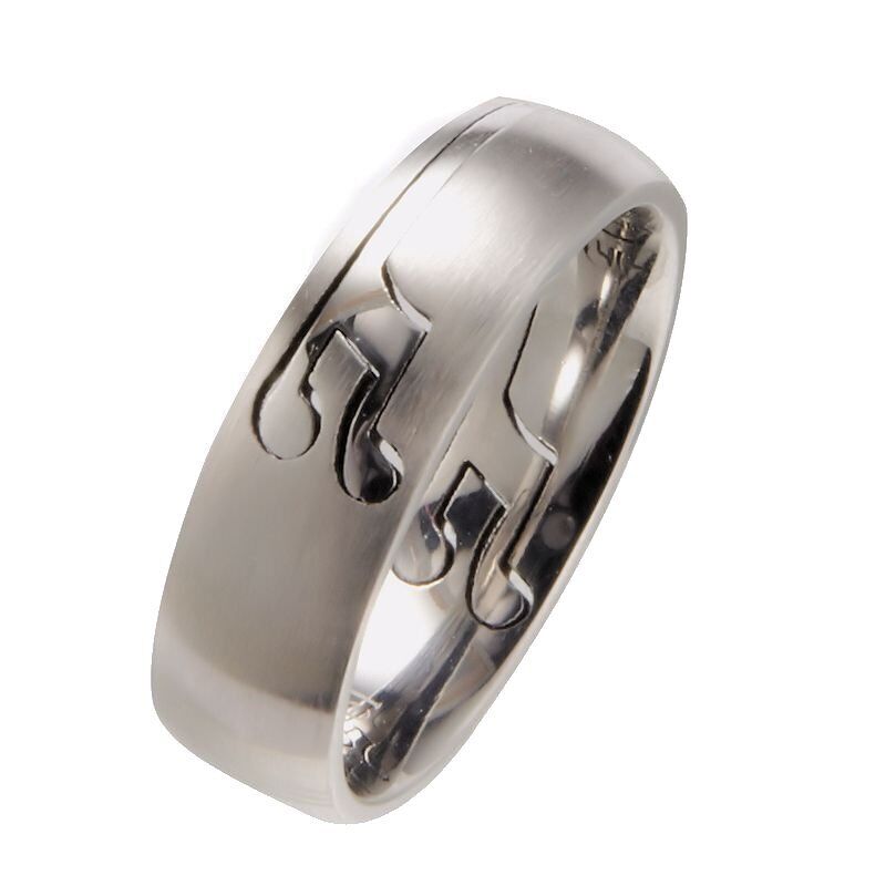 Musical Note Puzzle Ring 6mm 8mm  comfort fit 316L Surgical Stainless Steel Band