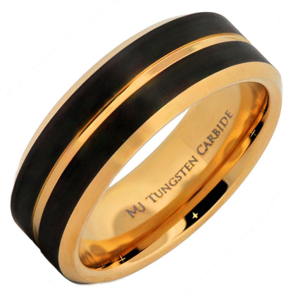 Tungsten Carbide 8mm Gold Plated Wedding Band with a Black Plated Face