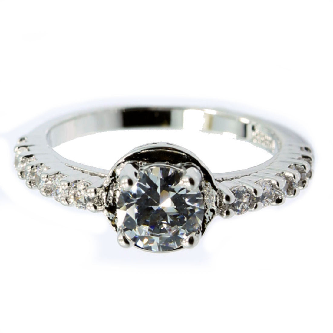 18K White Gold Plated Wedding Band Round Cubic Zirconia Ring