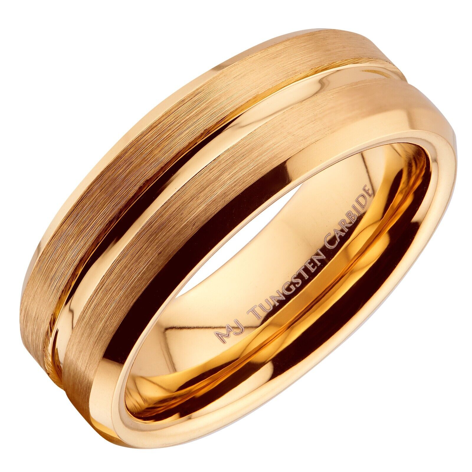 6mm or 8mm Brushed Gold Plated Tungsten Carbide Band Polished Edges Ring
