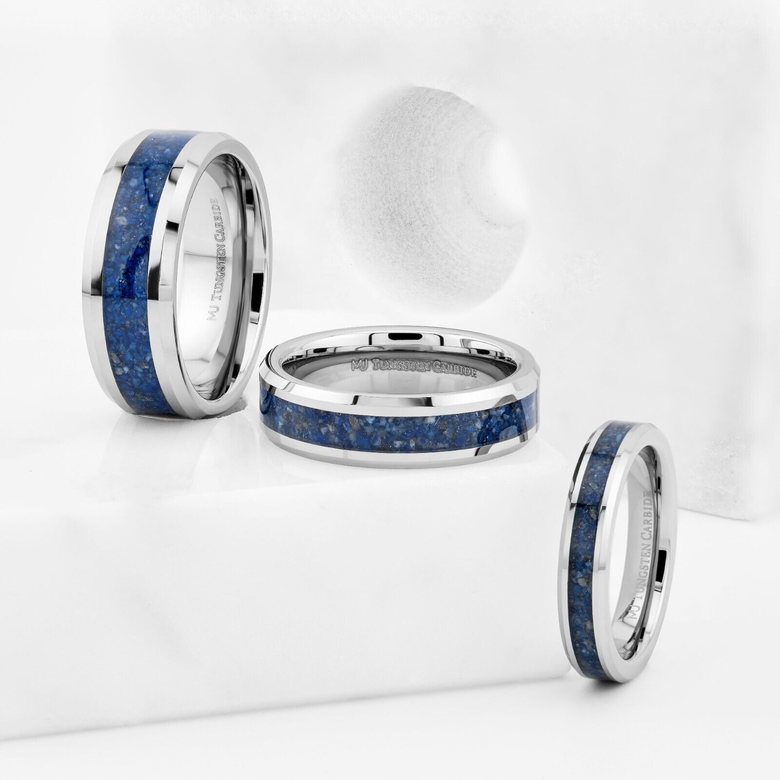 Lapis Lazuli Inlay Tungsten Carbide Ring Wedding Band Blue  Comfort Fit