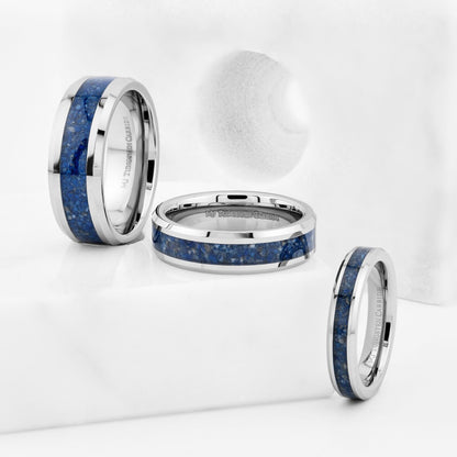 Lapis Lazuli Inlay Tungsten Carbide Ring Wedding Band Blue  Comfort Fit
