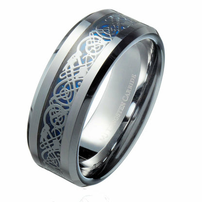 Tungsten Carbide Wedding Ring Styles Celtic Dragon Inlay comfort fit