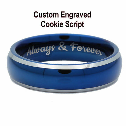 6mm Blue Plated Inside and Outside Tungsten Carbide Wedding Band Ring
