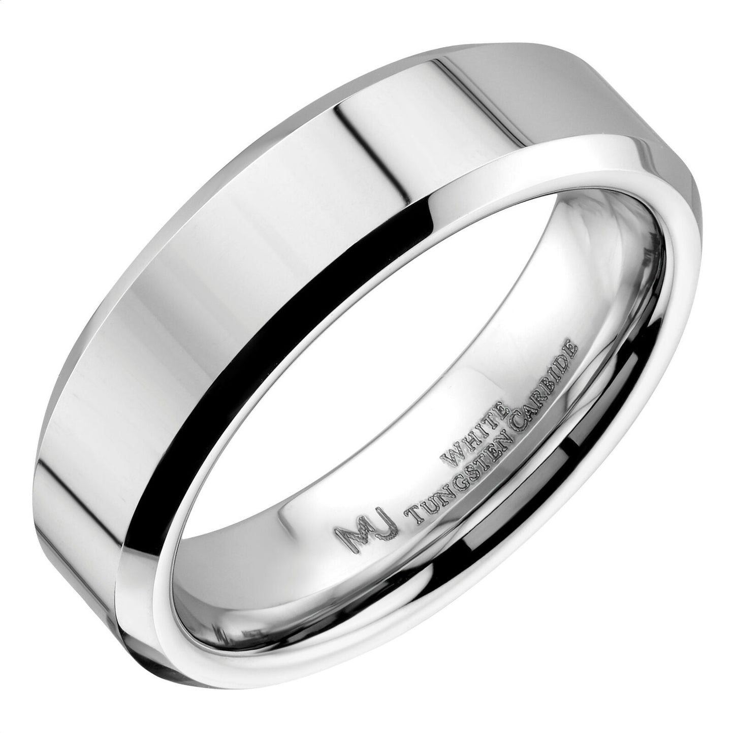 White Tungsten Carbide Mirror Polished With Beveled Edges Wedding Band Ring 