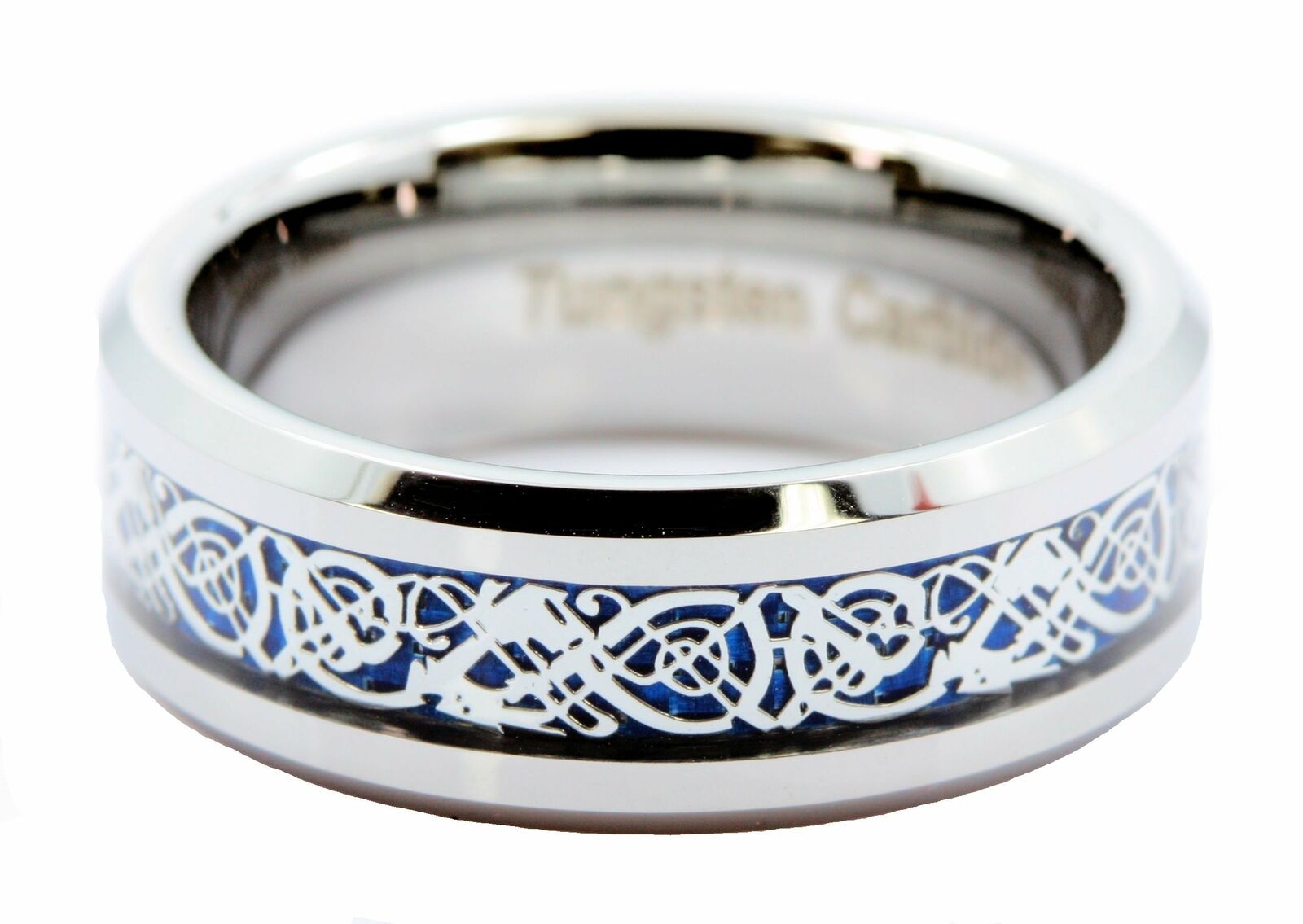 Tungsten Carbide Wedding Ring Styles Celtic Dragon Inlay comfort fit