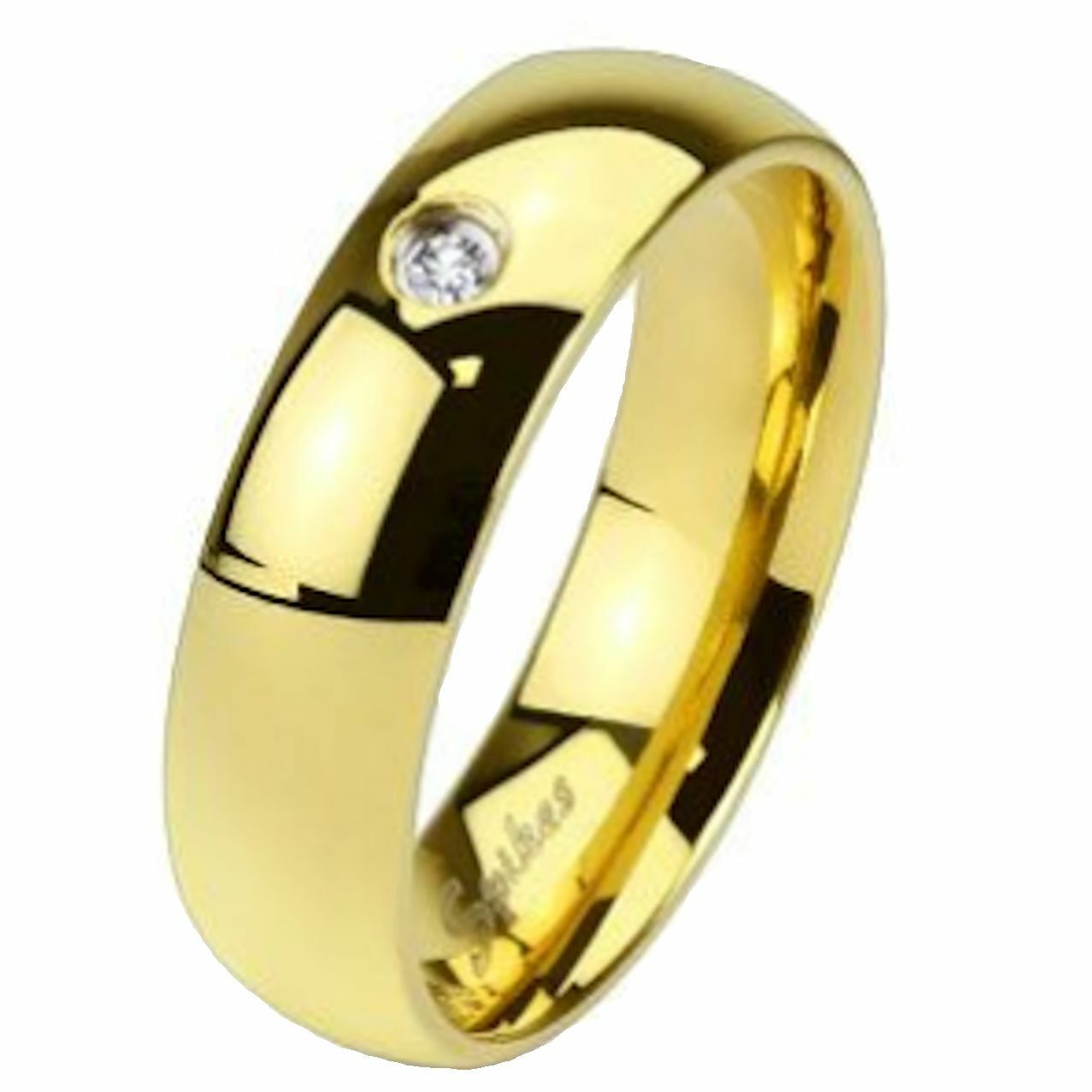 4, 6 or 8mm Stainless Steel Single CZ Gold Plated Wedding Band Ring