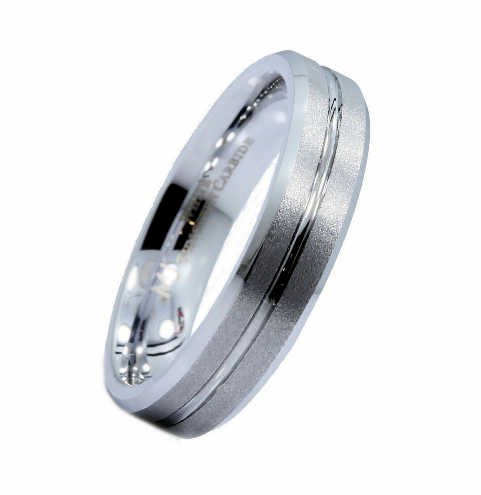 White Tungsten Carbide Center Groove Brushed Top Band 5mm Ring
