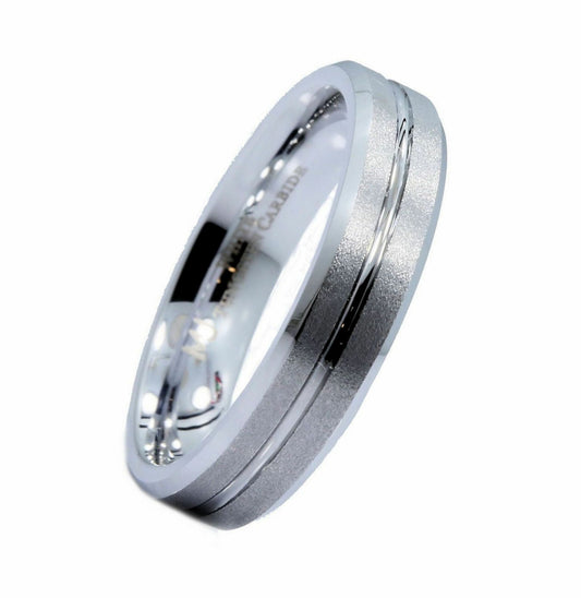 White Tungsten Carbide Center Groove Brushed Top Band 5mm Ring