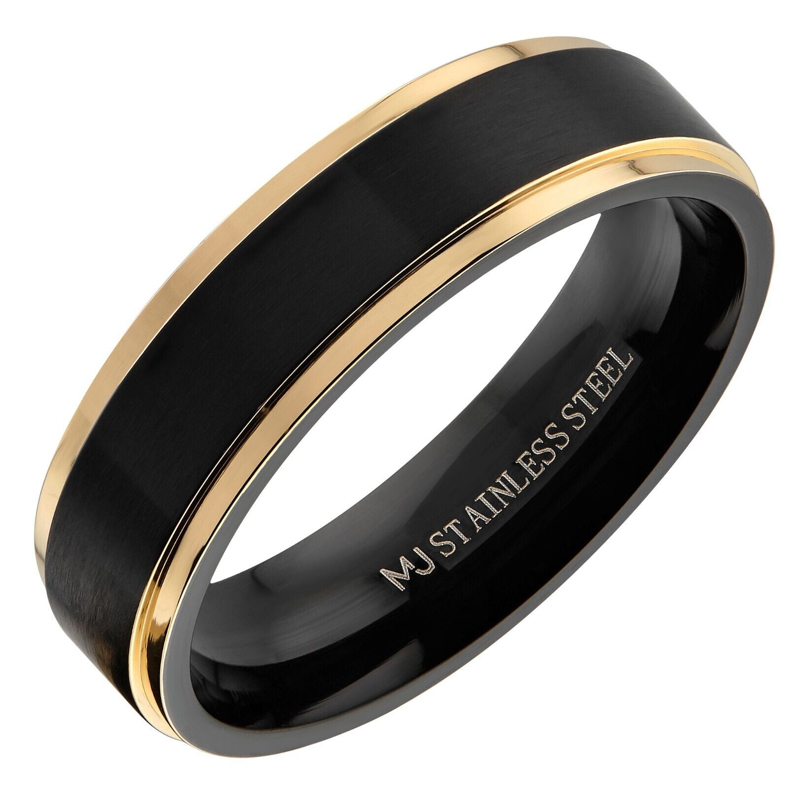 Bushed Stainless Steel 6mm or 8mm Black Plated Drop Down Edges Gold or Rose Gold