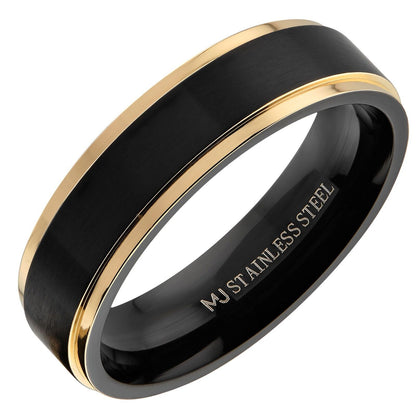 Bushed Stainless Steel 6mm or 8mm Black Plated Drop Down Edges Gold or Rose Gold