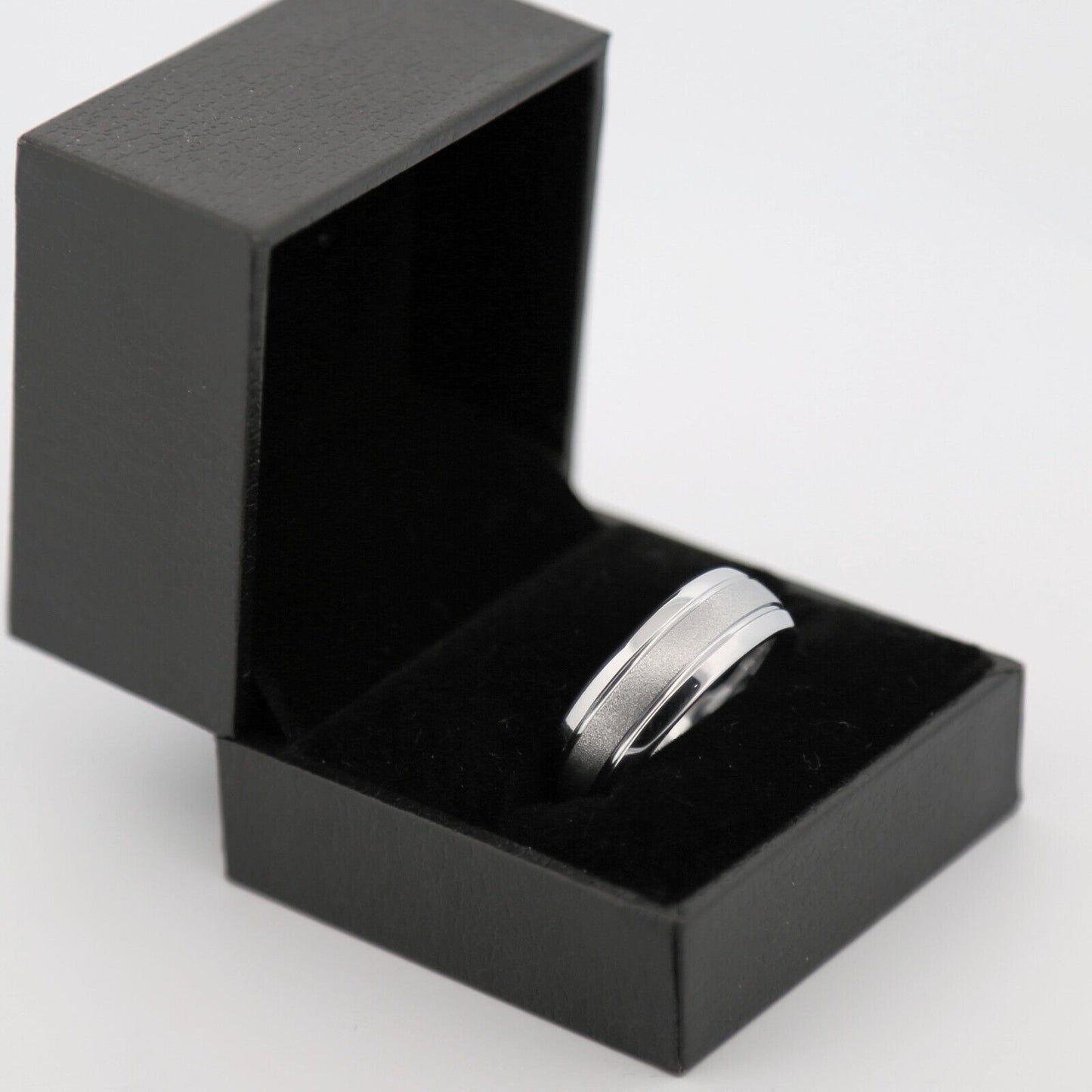 White Tungsten Carbide 6mm or 8mm Ring Sand Blasted Center Polished Edges