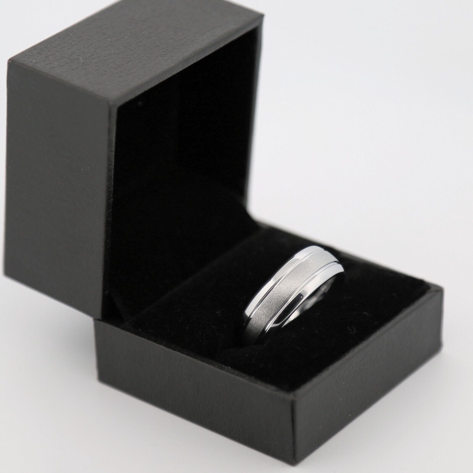 White Tungsten Carbide 6mm or 8mm Ring Sand Blasted Center Polished Edges