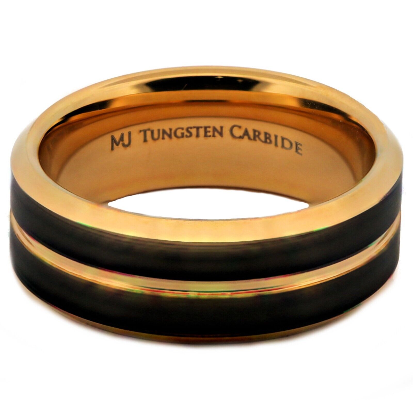 Tungsten Carbide 8mm Gold Plated Wedding Band with a Black Plated Face