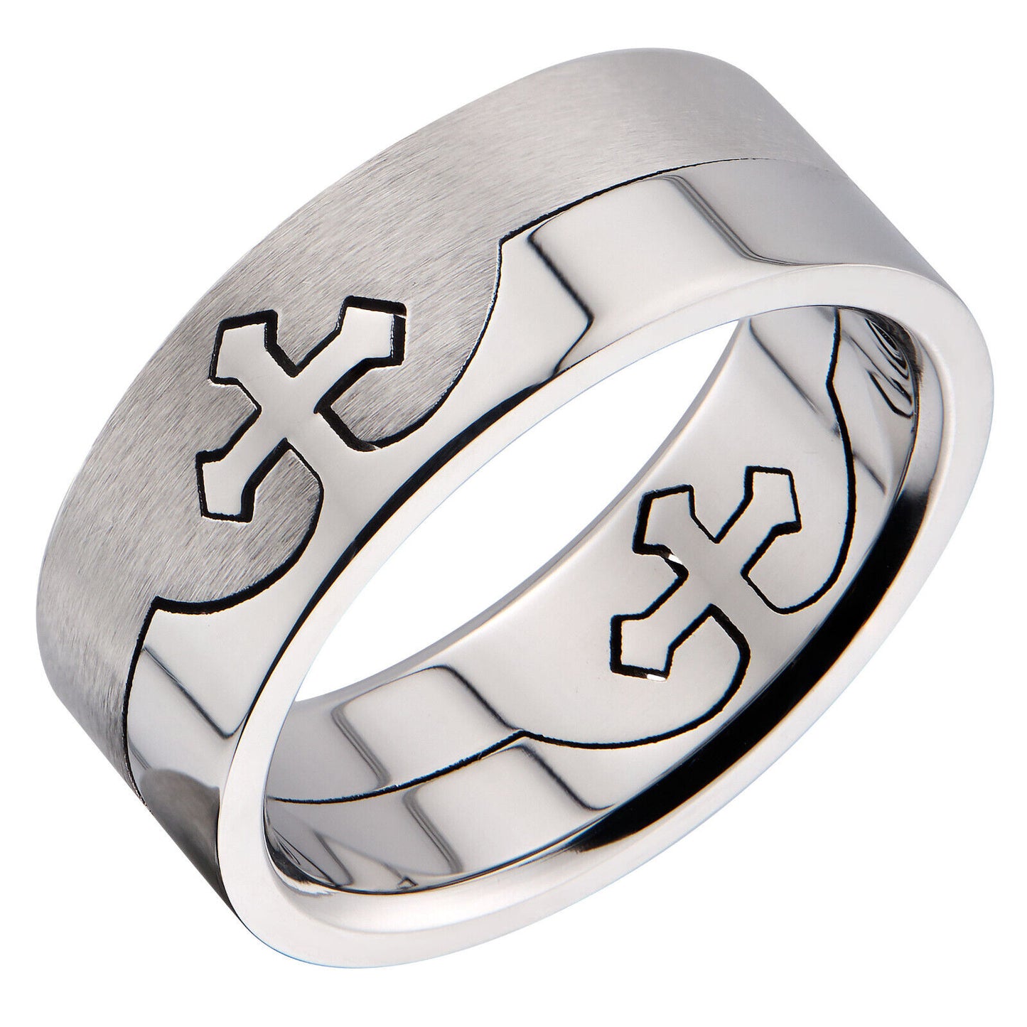 Cross Puzzle Ring 316L Surgical Grade Stainless Steel 8mm Sizes 5 to 14