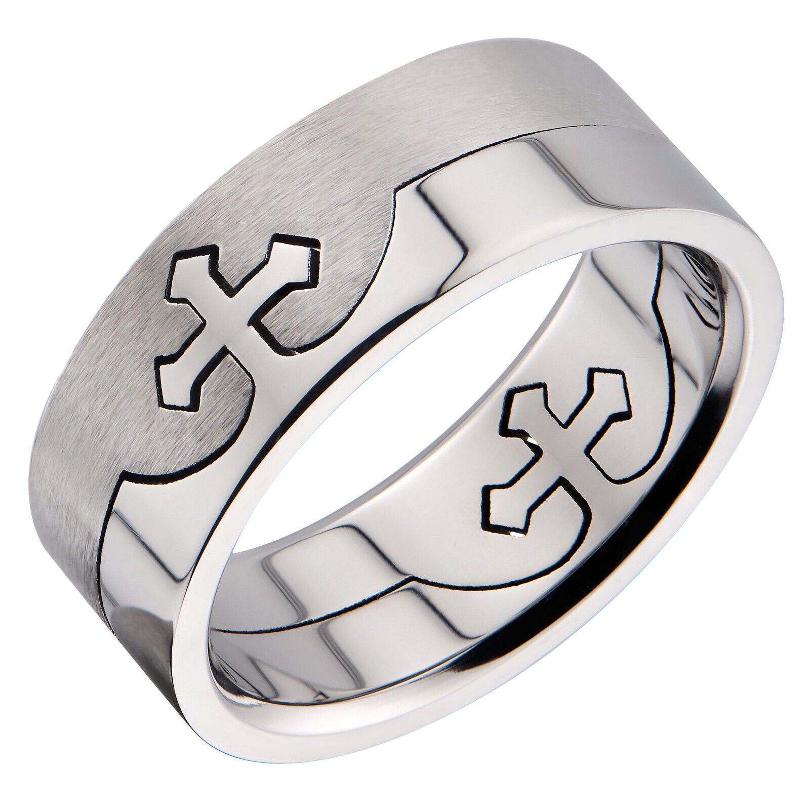 Cross Puzzle Ring 316L Surgical Grade Stainless Steel 8mm Sizes 5 to 14