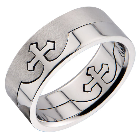 Cross Puzzle Ring 316L Surgical Grade Stainless Steel 8mm Sizes 5 to 14
