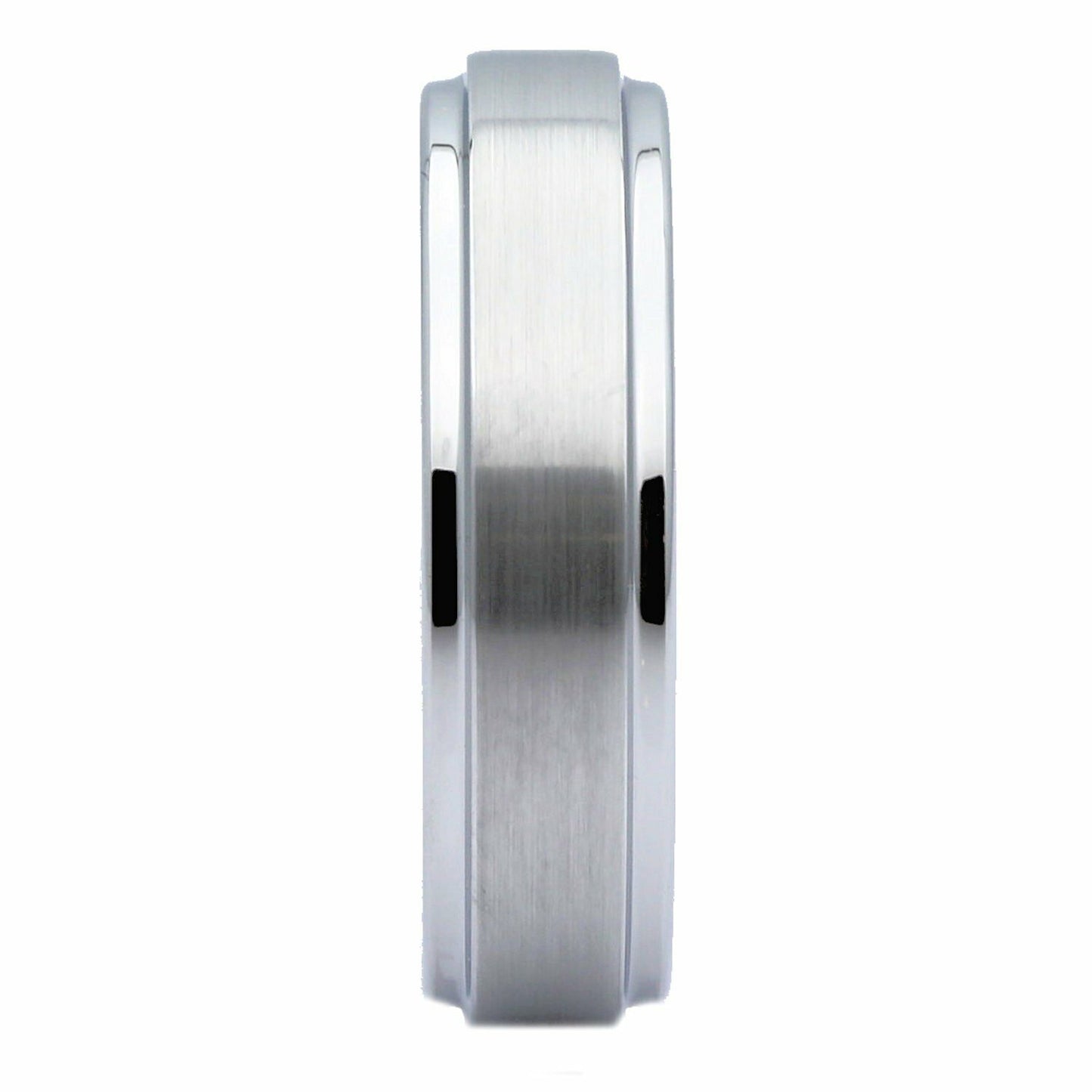 White Tungsten Carbide Brushed Wedding Band Recessed Edge 6mm or 8mm Ring