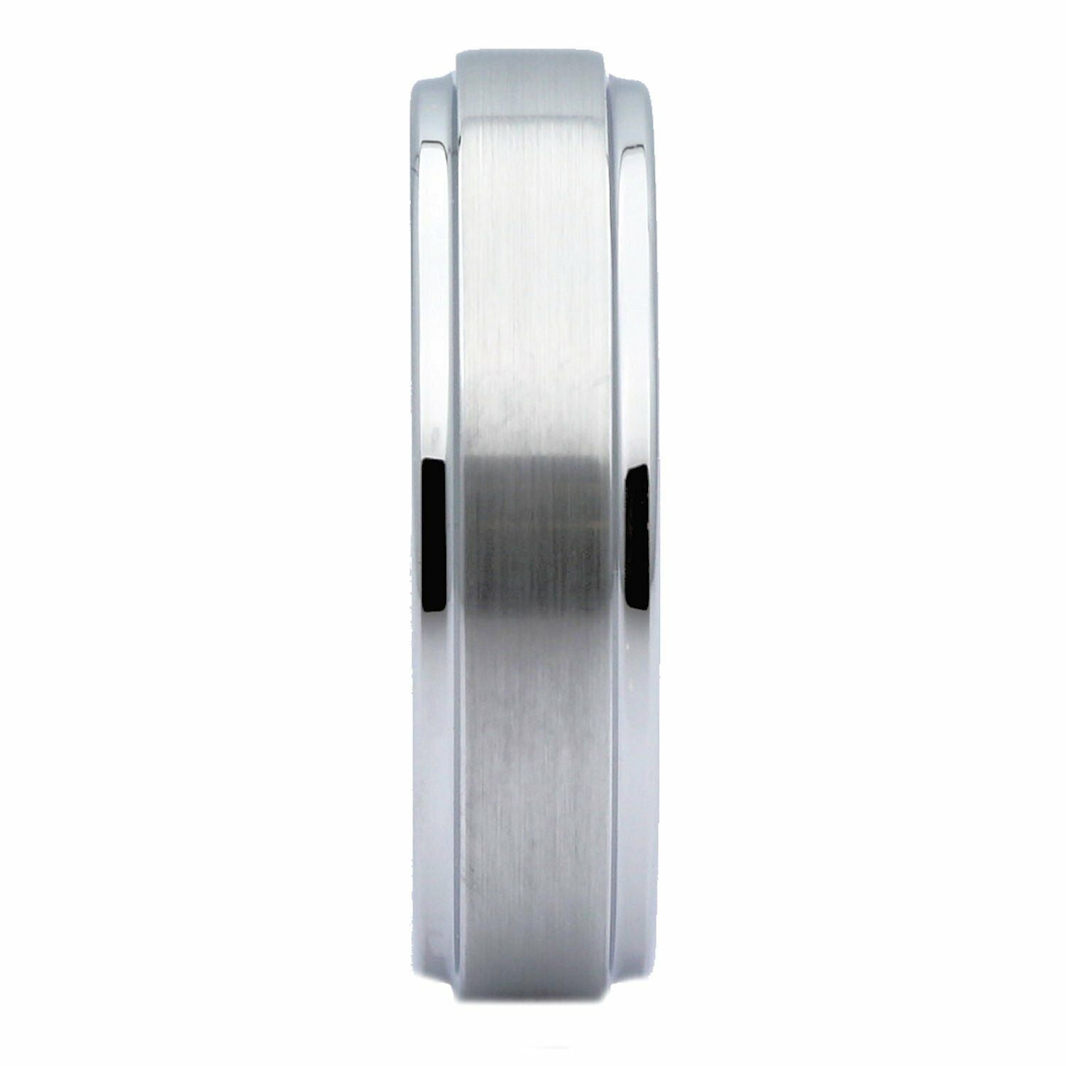 White Tungsten Carbide Brushed Wedding Band Recessed Edge 6mm or 8mm Ring