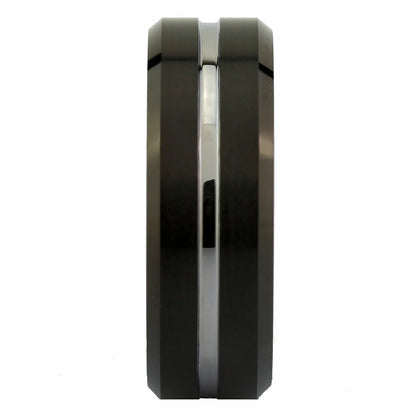 8mm Tungsten Carbide Wedding Band Black Plated Single Stripe Ring