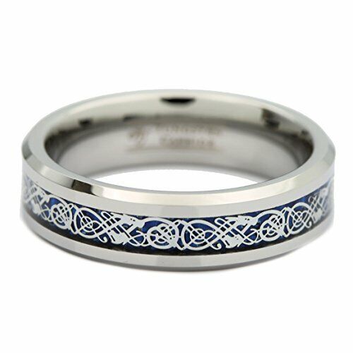 Tungsten Carbide Wedding Ring Styles Celtic Dragon Inlay comfort fit
