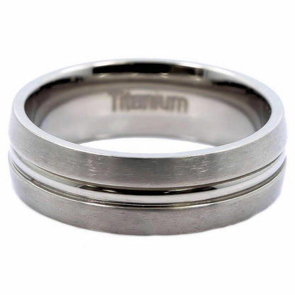 7MM Center Groove With Satin Finish Titanium Wedding Ring