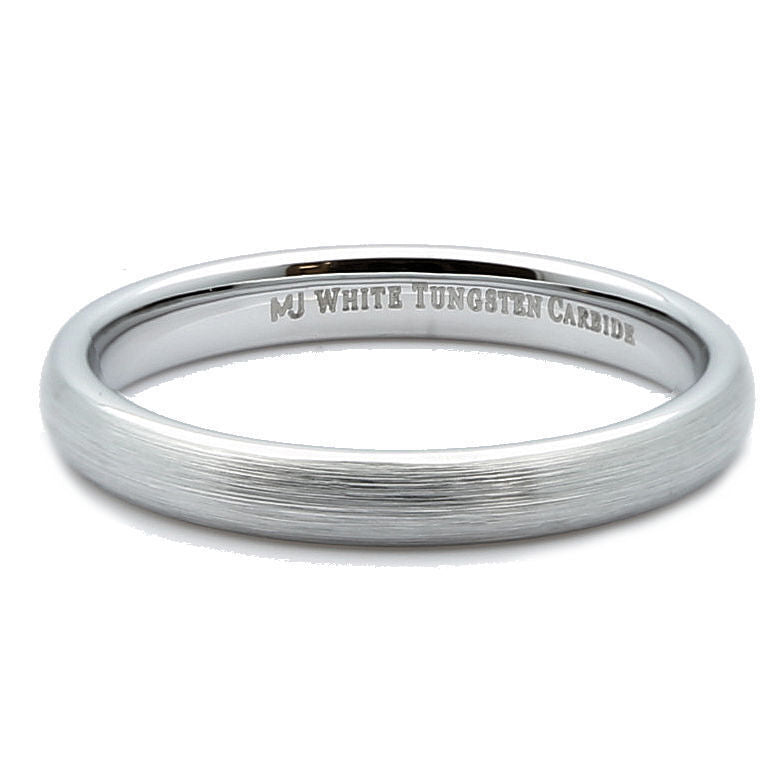 3mm or 6mm White Tungsten Carbide Brushed Domed Wedding Ring Size 10