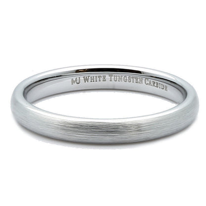 3mm or 6mm White Tungsten Carbide Brushed Domed Wedding Ring Size 10