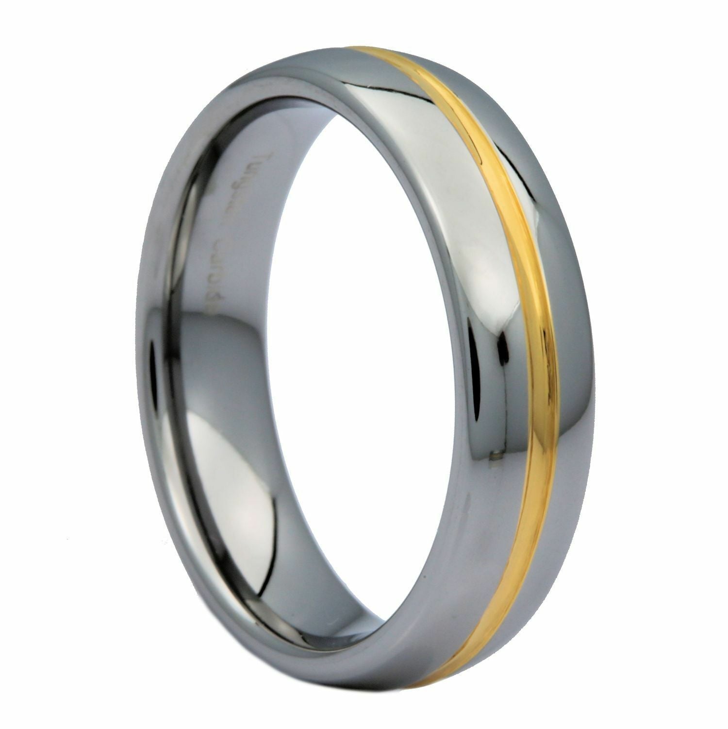6mm or 8mm Gold Plated Center Groove Ring Tungsten Carbide High Polished Band