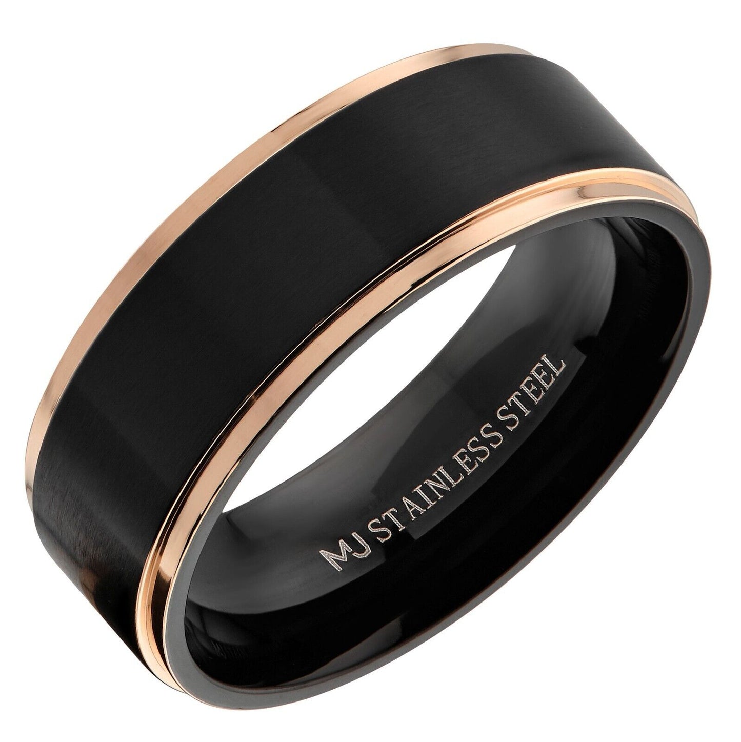 Bushed Stainless Steel 6mm or 8mm Black Plated Drop Down Edges Gold or Rose Gold