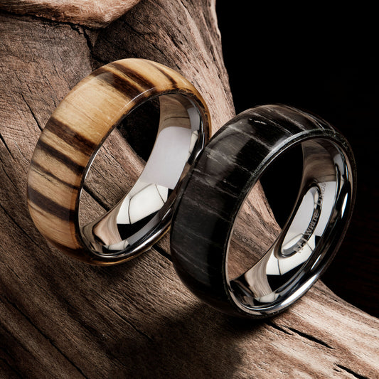 Zebra Wood Ring Polished Tungsten Carbide Comfort Fit Wedding Ring 8mm